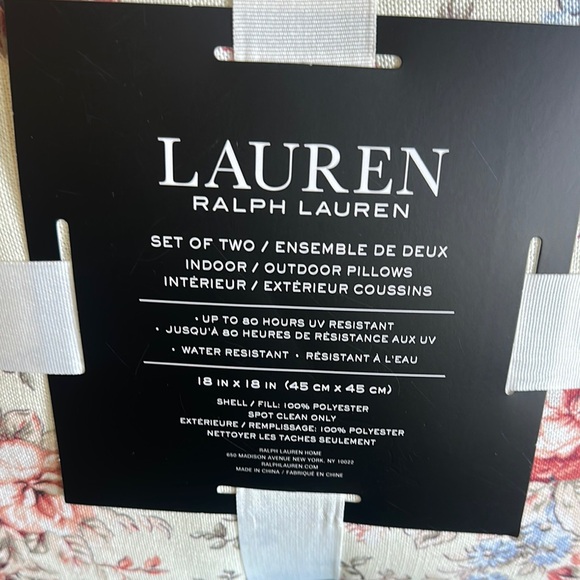 Lauren Ralph Lauren Floral Indoor Outdoor Pillows Ivory Red Green NEW! - Picture 6 of 13